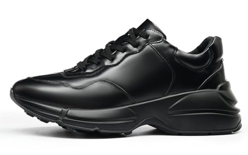 Santimon Men’s Chunky Black Sneakers – Fashion Leather Athletic Walking Shoes with Thick Sole, Casual Streetwear Trainers for Gym, Running & Daily Wear4