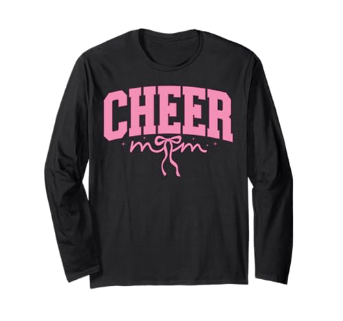 Mothers Day Cheer Mom Biggest Fan Cheerleader Coquette Bow Long Sleeve T-Shirt