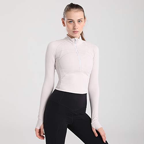 Women's Cropped Workout Jacket 1/2 Zip Pullover Running Athletic Outwear Slim Fit Long Sleeve Yoga Top - Image 3