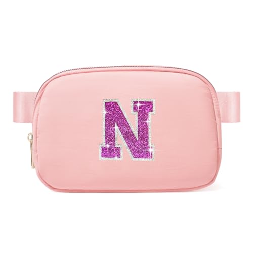Image of Personalized Initial Crossbody Bag Fanny Pack Purse for 6-12 Year Old Girls - Birthday Gift for Sister, Daughter, Teen - Trendy Preppy Stuff (Light Pink-N)