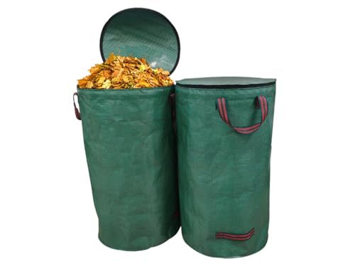 Hitopin Sacs de Jardin, 2x120L Sacs de Déchets Jardin, Sac De Jardin Réutilisables, Sac Jardin Avec Poignées e Couvercle, Stable et Pliable, pour Déchets de Jardins, Herbe, Feuilles, Haie (Vert)
