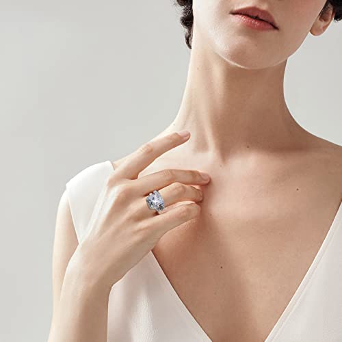 Double Fair 2 Piece Wedding Ring for Women 1 Carat Princess Cut Cubic Zirconia Engagement Promise Bridal silver Band Fashion Cute White Gold Plated Ring Set Gift Jewelry3