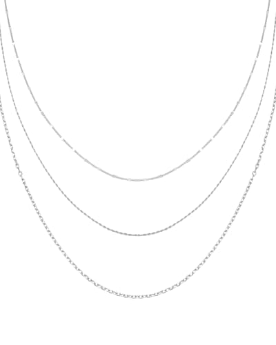 Layered Herringbone Necklaces for Women Adjustable Double-Layer Asymmetrical Heart Design Dainty Snake Silver Chain Paperclip Box Choker Necklace 16/19+2