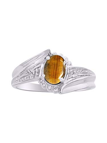 Bague oeil de tigre et diamant RYLOS en argent massif pour homme élégant