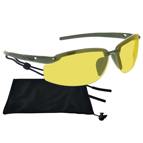 proSPORT Pickle Ball Performance Sunglasses Yellow Night Vision Safety Z87.1 Rated Lens Sharpens Vision Half Rim Driving Golf Tennis Volleyball Cycling