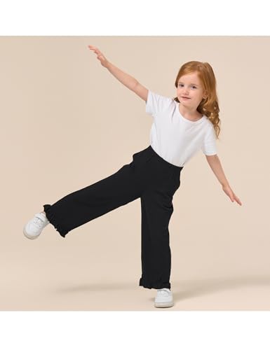 Image of Toddler Girl Pants Soft Bamboo Viscose Casual Ruffle Wide Leg Trousers for Kids with Pockets