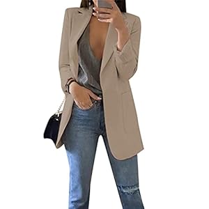 OMZIN Damen Anzug Jacke Revers Blazer Mit Tasche Langarm Büro Anzug Blazer Vorne Offen Business Plus Größe Jacke