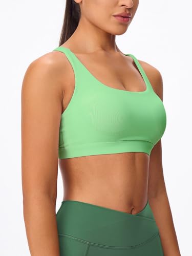Image of Women's Strappy Sports Bras Light Compression Crop Criss Cross Back Padded Workout Yoga Bra Supportive U Neckline