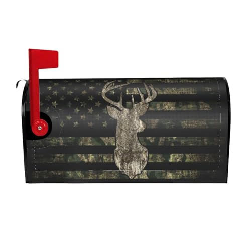 Image of Retro Patriotic American Flag Deer Mailbox Covers Magnetic Mailbox Wraps Post Letter Box Cover Standard Oversize 21 inchX18 inch /25.5 inch X 21 inch Mailwrap Garden Home Decor