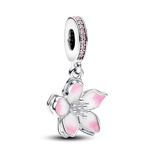 TCZNAF Ciondolo Cherry Blossom Charm Pendant Compatibile per Bracciali Europei Festa della Compleanno e San Valentino Gifts da donna