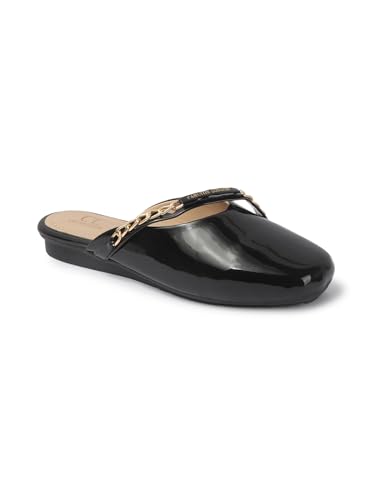 Image of Carlton London Women's Glossy Chain Detail Comfort Mules