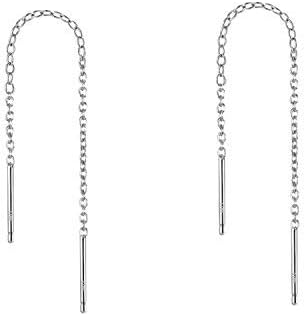 YFN Threader Earrings Sterling Silver Chain -Earrings for Women Dangle Earrings Thread Dangling Threaded Long Chain Earring Nickel Free Hypoallergenic Ear for Women Girls (White, 2)