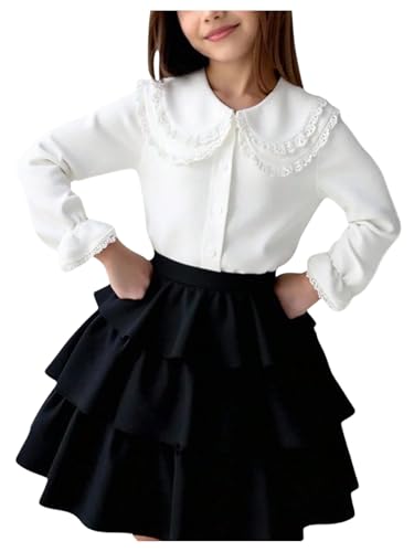 SOLY HUX Girl's Ruffle Long Sleeve Button Down Shirts Lace Collared Blouse Cute Tops