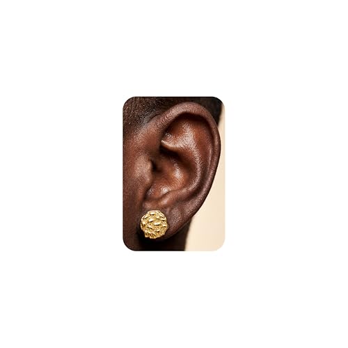 MUSECLOUD 14K Gold Nugget Earrings Hypoallergenic 925 Sterling Silver Post Mens Earrings Rough Textured Round Heart Cookie Nugget Stud for Women Men Unisex Statement Present