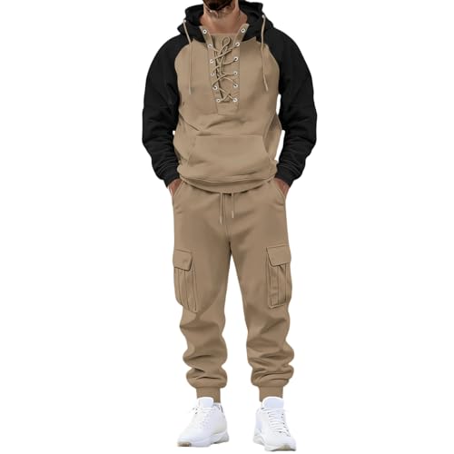 Image of Generisch Men's 2026 Jogging Suit, Classic Business and Trouser Suits for Formal Occasions such as Weddings, Cotton, with Zip, Elastic Waistband, Comfortable Suit, khaki, XXL