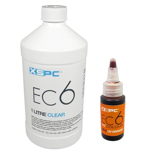 XSPC EC6 Clear Premix PC Coolant (1000mL) and ReColour Dye (30mL) Bundle, UV Orange