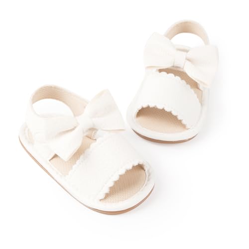 Image of HsdsBebe Baby Girls Sandals Bohemia Flower Bow Soft Sole Toddler First Walkers Beach Summer Shoes