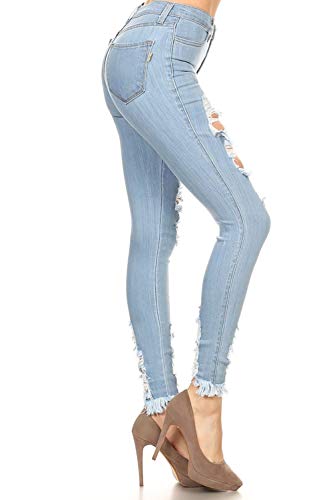 Vibrant Women’s Distressed Skinny Jeans – High Waisted Ripped Destroyed Destructed Stretch Frayed Hem Casual Denim Pants P1213 Lstone 1 #TOP1