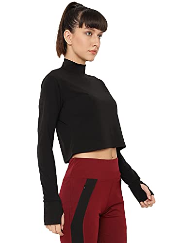 Image of CHKOKKO Women's Polyester Regular Fit Round Neck Full Sleeves Gym Crop Top