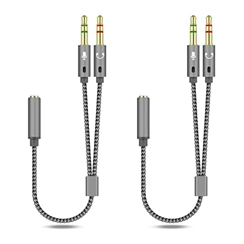 2-Pack Headphone and Microphone Splitter Cable, Ronfin Headphone Splitter Y 3.5mm Audio Cable Trs Splitter Port Gaming Headset Splitter Pc Earphone Adapter Voip Phone Cover