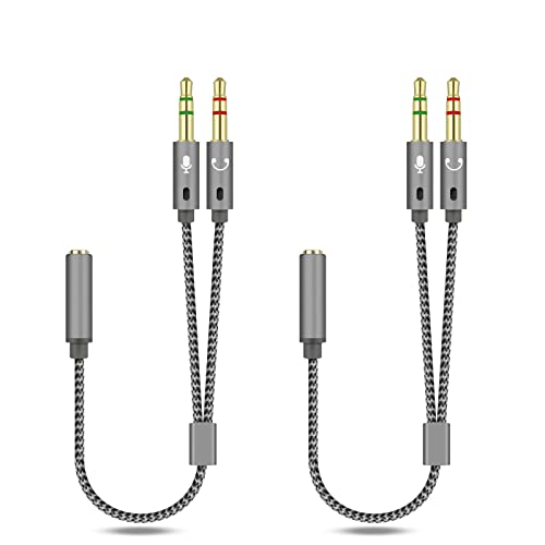 RonFin Lot de 2 câbles répartiteurs pour casque Plaqué or et solide Tressé en Y Câble audio Séparateur pour microphone Prise casque de jeu Casque PC Adaptateur VoIP Téléphone Série Top Cover