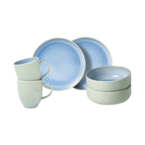 like. by Villeroy & Boch, Crafted Blueberry, Frühstücksset 6-teilig, Premium Porzellan, türkis