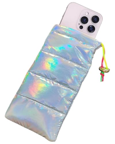 FUGLUS funda movil,Funda de Gafas Acolchada, estuche gafas，Funda de Nylon con Relleno de Plumón, funda gafas blanda，Cierre Ajustable，Bolsa de almacenamiento caliente para teléfono móvil (plata)