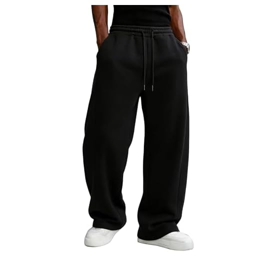 PIDO YOGA Men's Baggy Sweatpants Fleece Wide Leg Lounge Pants Drawstring Waist Loose Fit Cotton Jogging Sweat Pants with Pockets,Black