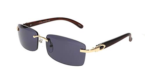 Flawless Slim Rimless Rectangular Metal & Wood Art Aviator Sunglasses