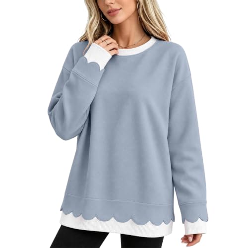 Scalloped Layered Sweatshirt for Women 2 in 1 Crewneck Long Sleeve Shirts - image 5