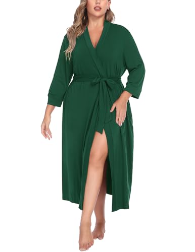 Image of IN'VOLAND Womens Plus Size Kimono Robes Long Knit Bathrobe V Neck Ladies Loungewear Lightweight Soft Sleepwear 1X-5X