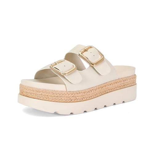 DOEYG Platform Wedges Sandals for Women Summer Beach Raffia Slide Sandals Comfortable Casual Woven Straw Crochet Open Toe Flatform Sandal with Buckle2