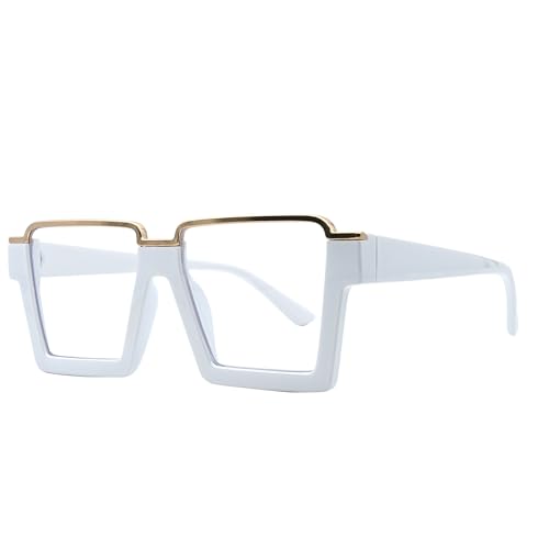 Image of Onrtry Oversized Square Blue Light Glasses for Women Men Fashion Semi Rimless Glasses Non Prescription Eyeglasses