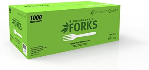 Transitions2earth Biodegradable EcoPure Economy LIGHTWEIGHT Forks – Box of 1000 – Earth-Friendly, BPA-Free, Heat Resistant, Reycable Utensils
