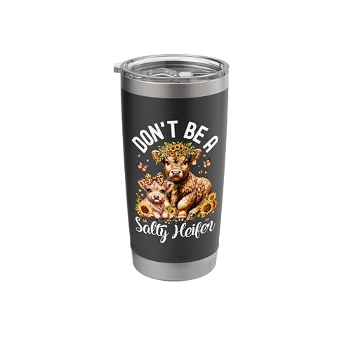 Don't Be A Salty Heifer Sassy Highland Cow I Funny Cowgirl Stainless Steel Insulated Tumbler