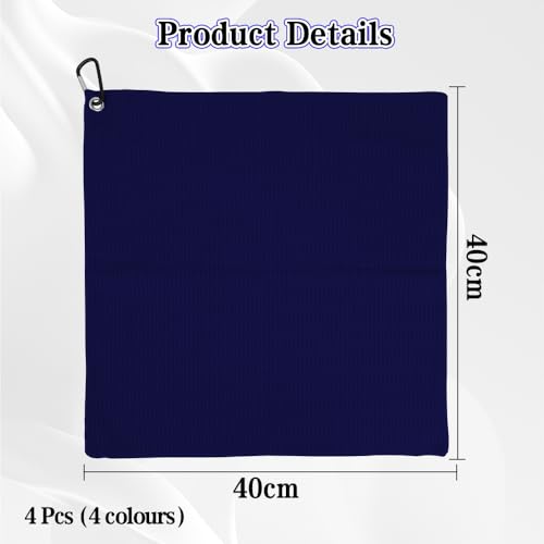 zavehony Golf Towel,Golf Towels For Golf Bags With Clip,Golf Towel Clean Golf Balls,Clip On Towels,40x40cm 4 Pieces (Navy/Black/Cold Gray/Blue) - Image 3