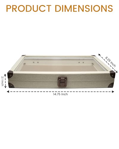 Novel Box Jewelry Organizer Box Linen Light Beige 14.75x8.25x2.1 Large Glass Jewelry Box with Lid with Metal Clasp - Gem Display Case - Jewelry Display Case for Necklaces Bracelets Rings Accessories - Thumbnail 2