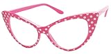 ShadyVEU Vintage Cateye Sunglasses UV Protection Non Prescription Clear Lens Chic Retro Fashion Mod (Hot Pink Polka Dot Frame, Clear Lens)