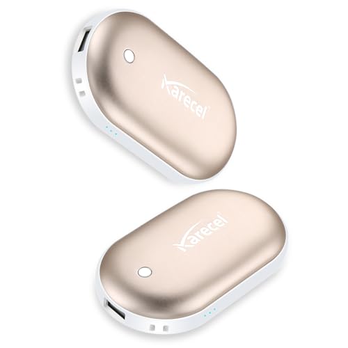 Karecel Rechargeable Hand Warmers 2 Pack, 10,400mAh Double Sided Heat Electric Hand Warmers Power Bank, Portable Pocket USB Heated Handwarmers, 4-inch Full-Surface Heat & Quick Charge, Men Tech Gifts