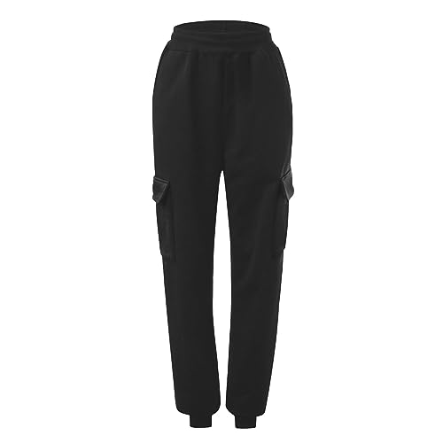 Cargohose – Damenhose mit elastischem Bund und mehreren Taschen Sporthose mit Fleecefutter Jogginghose Damen taktische Hose Damen Gym Activewear Freizeithose Sportbekleidung Arbeitshose, Schwarz , XL