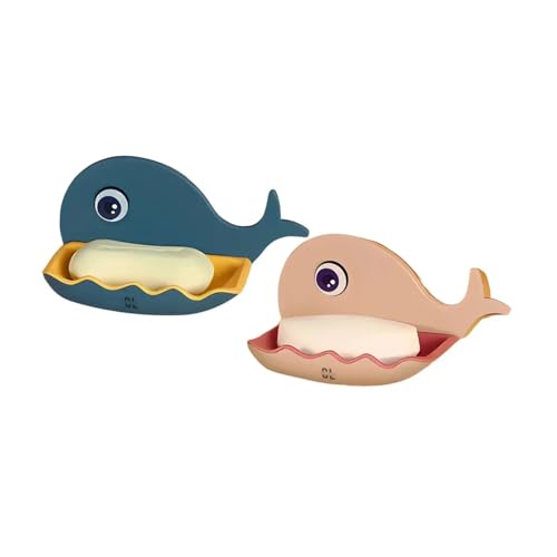 Image of (Pack of 2) Fish Shape Soap Dish Wall Mounted | Adhesive Waterproof Soap Stand Holder for Bathroom & Kitchen Sink | Plastic Double Layer Soap Dish with Strong Magic Sticker (Random Color)