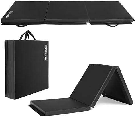 Matladin 6' Folding Tri-fold Gymnastics Gym Exercise Aerobics Mat, 6ft x 2ft x 2in PU Leather Tumbling Mats for Stretching Yoga Cheerleading Martial Arts (Black)