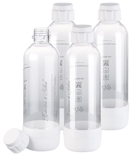 Rosenstein & Söhne Soda Wassersprudler Mini: 4er-Set PET-Flasche für Getränke-Sprudler WS-300.multi, je 1 Liter (Soda-Sprudler mit Wasserflaschen, Süßgetränke, Zylinder)