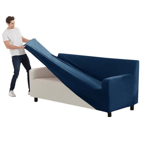 Housse de canapé velours bleu XL de qualité supérieure pour dossier séparé