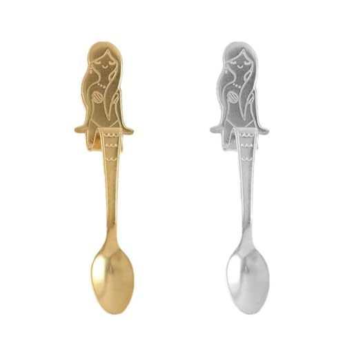 2 Pcs Mermaid Coffee Spoons Stainless Steel Hanging Spoon, Cute