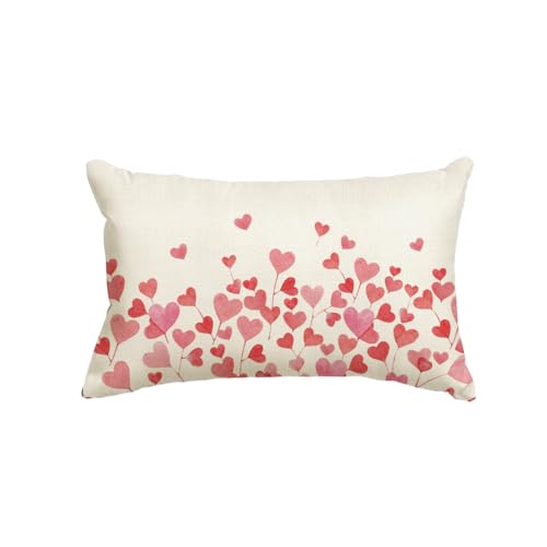 Artoid Mode Housse de coussin décorative saisonnière pour canapé, salon, 30 x 50 cm, motif cœur rose