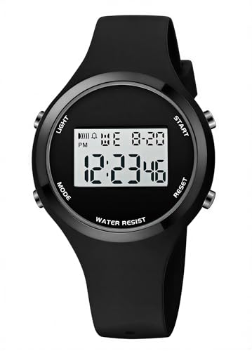 XCZAP Reloj despertador para deportes al aire libre, 5 bares, resistente al agua, LED, reloj digital, Todo negro, Deportivo