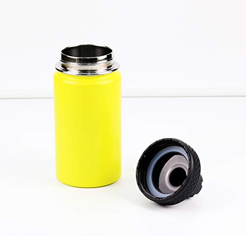 Colorful Popo 12 Oz Kids Stainless Steel Water Bottle, Double Wall Vacuum Insulated Tumbler Thermoses With Wide Mouth Leakproof Spout Lid - Yellow #TOP3