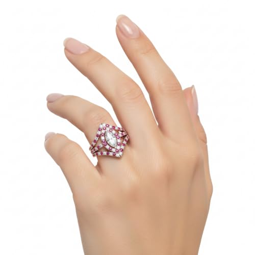 Image of Choose Your Gemstone Royal Empress Ring rose gold plated Marquise Shape Halo Engagement Rings Affordable for your Girlfriend, Wife, Partner Wedding US Size 4 to 12