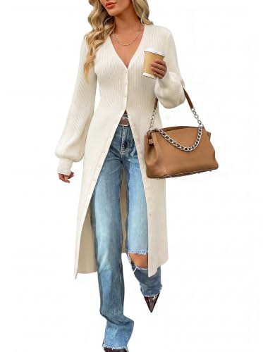 GRACE KARIN Long Cardigan Sweaters for Women Duster Coat Fall Clothes Ivory — view 2